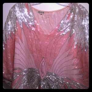 Vintage 80’s  pink silver silk sequined top.